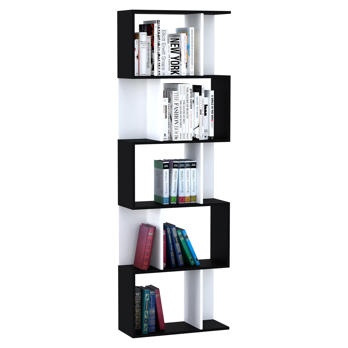 Librería geométrica de 5 niveles en forma de S