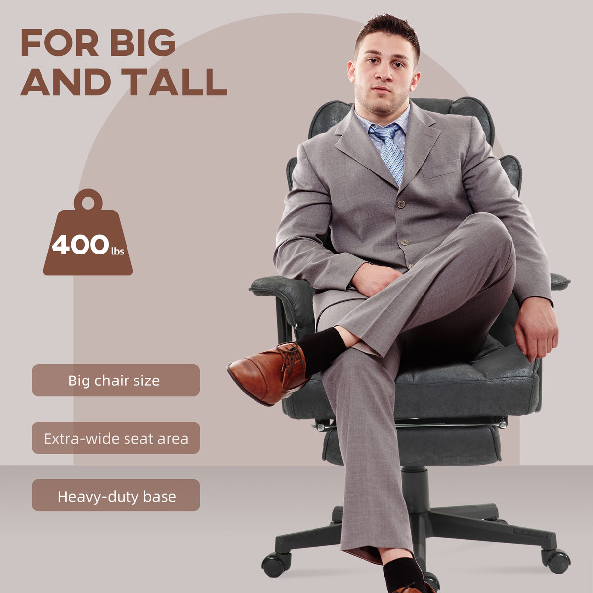 Silla de oficina ergonómica de gran tamaño con reposapiés