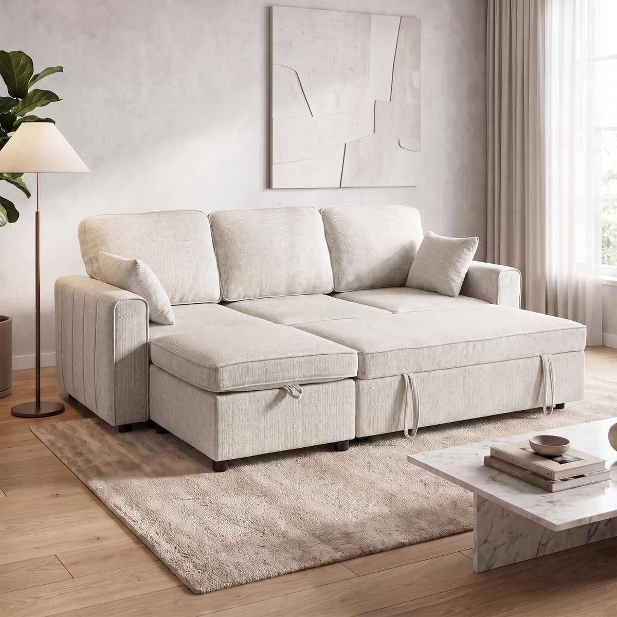 Modular Sectional Sofa Bed with Storage Ottoman