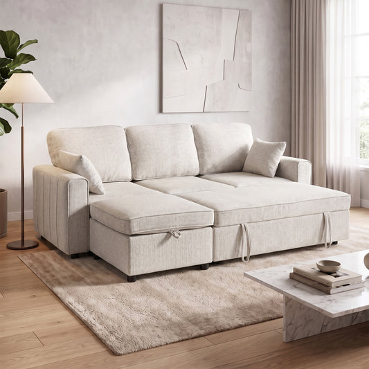Sofá modular convertible con otomana — gris