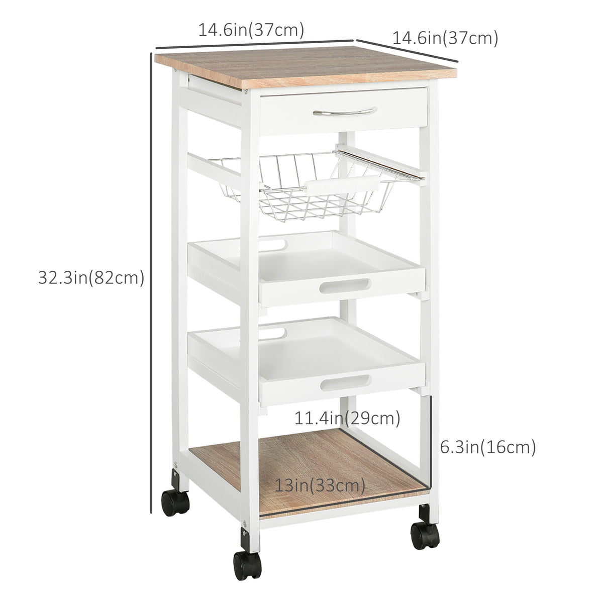 Rolling Kitchen Island Cart with Drawer and Baskets