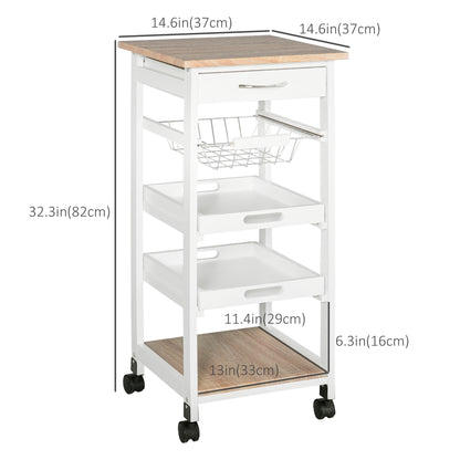 Rolling Kitchen Island Cart with Drawer and Baskets