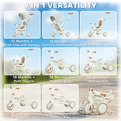 9-in-1 Convertible Tricycle with Safety Harness