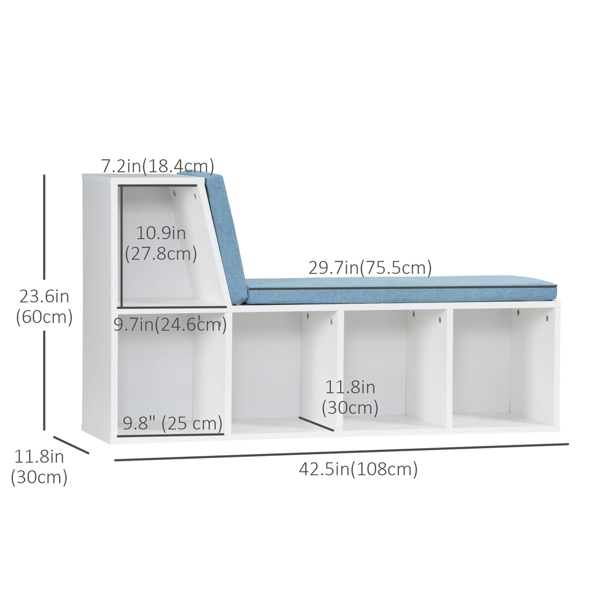 5-Cube Bookcase with Cushioned Reading Bench