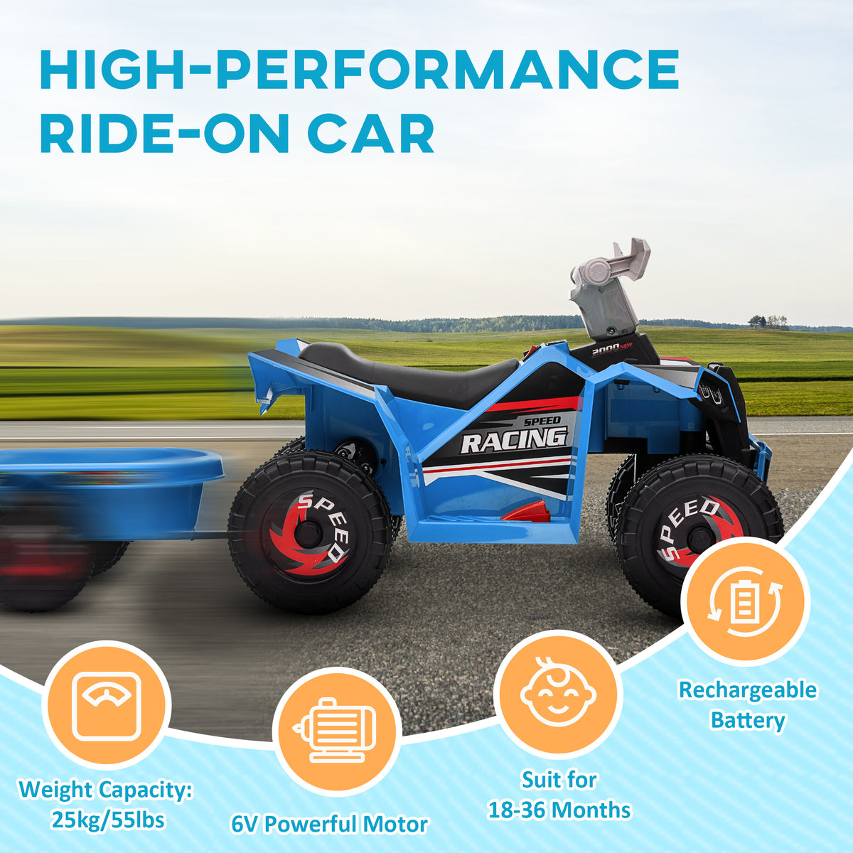 6V Kids Electric ATV with Trailer