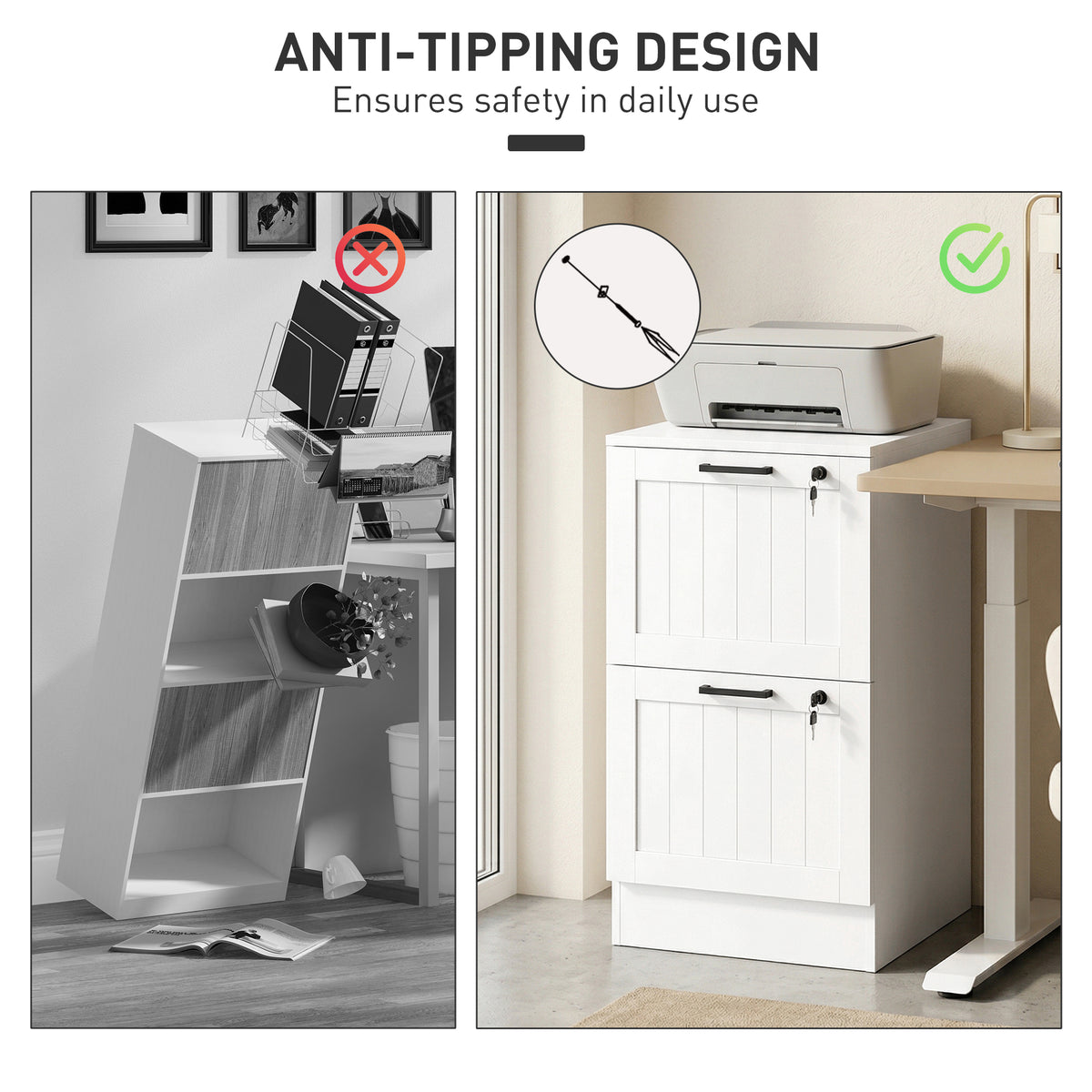 2-Drawer Locking Filing Cabinet for A4 and Letter Files