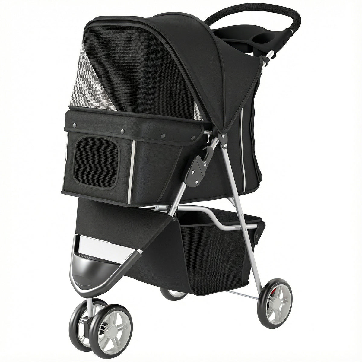 Cochecito plegable de 3 ruedas para perros con toldo ajustable