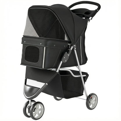 Cochecito plegable de 3 ruedas para perros con toldo ajustable