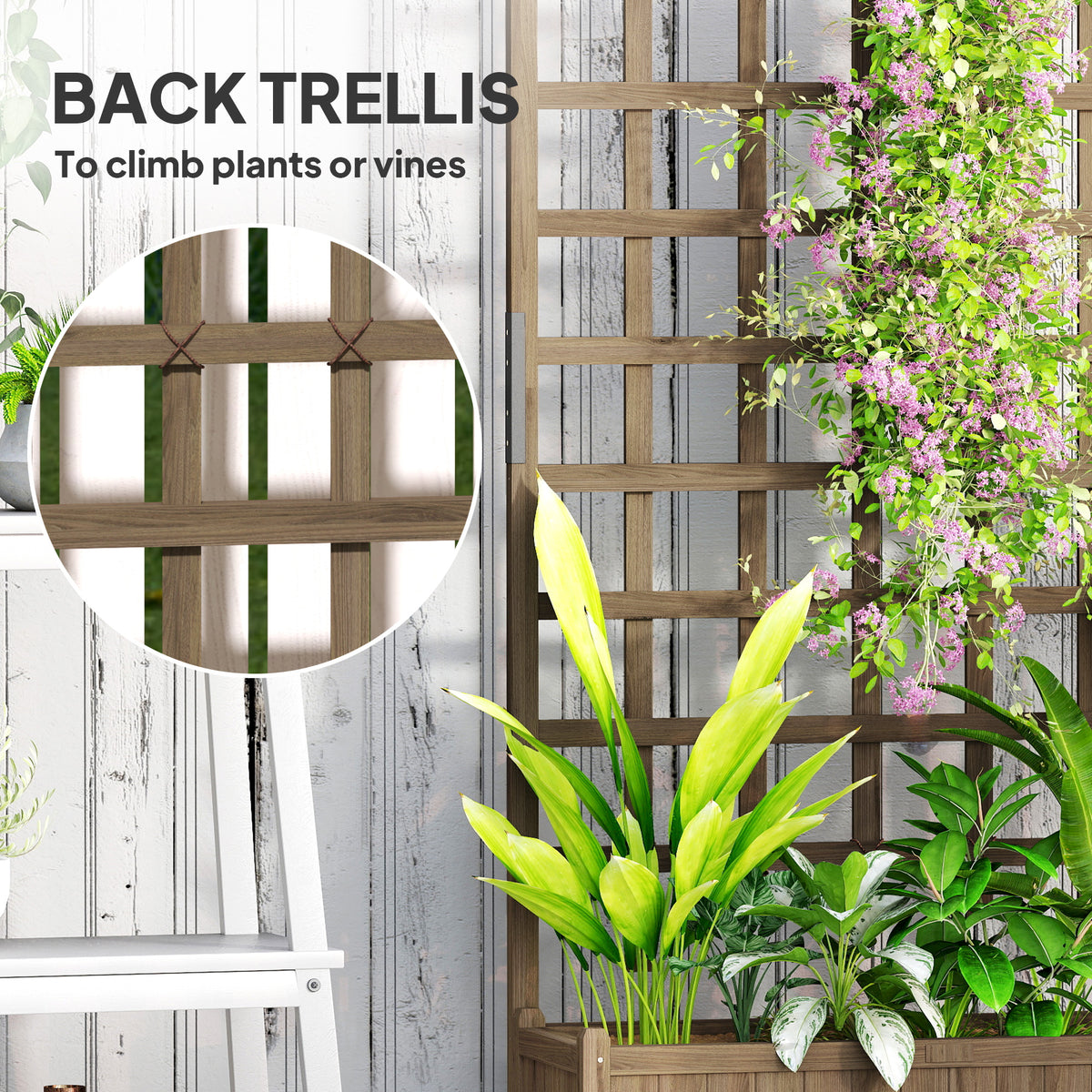 Jardinera elevada con celosía y ruedas