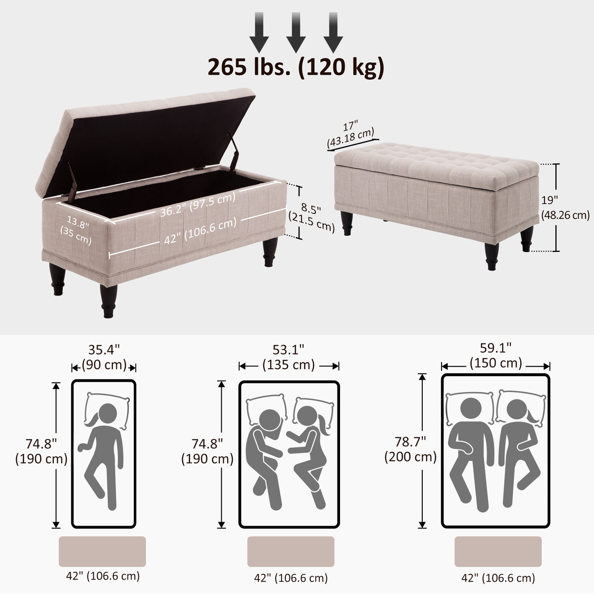 Tufted fabric storage bench