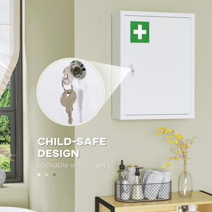 Lockable wall-mounted steel medicine cabinet