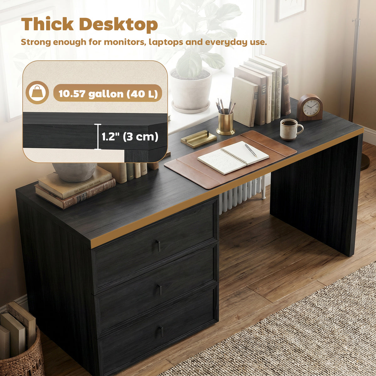L-shaped computer desk with three drawers
