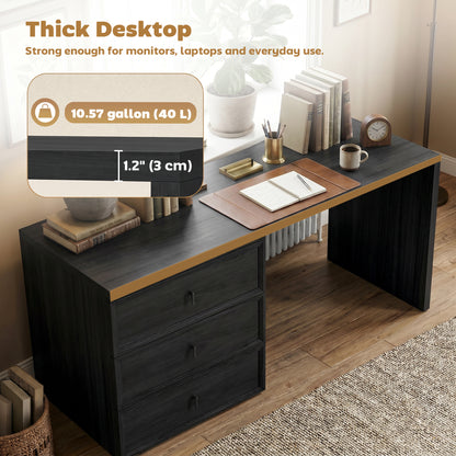 L-shaped computer desk with three drawers