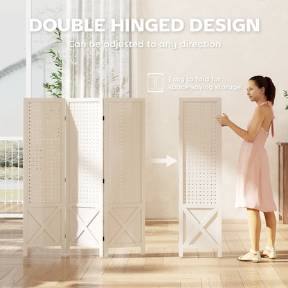 Room Divider Folding 3 Panel Pegboard Screen 56.9 inches