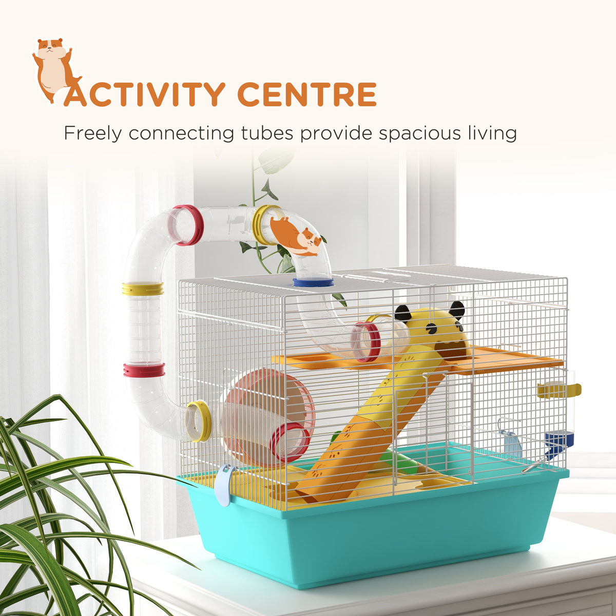 Multi-tier hamster cage with glass bottom