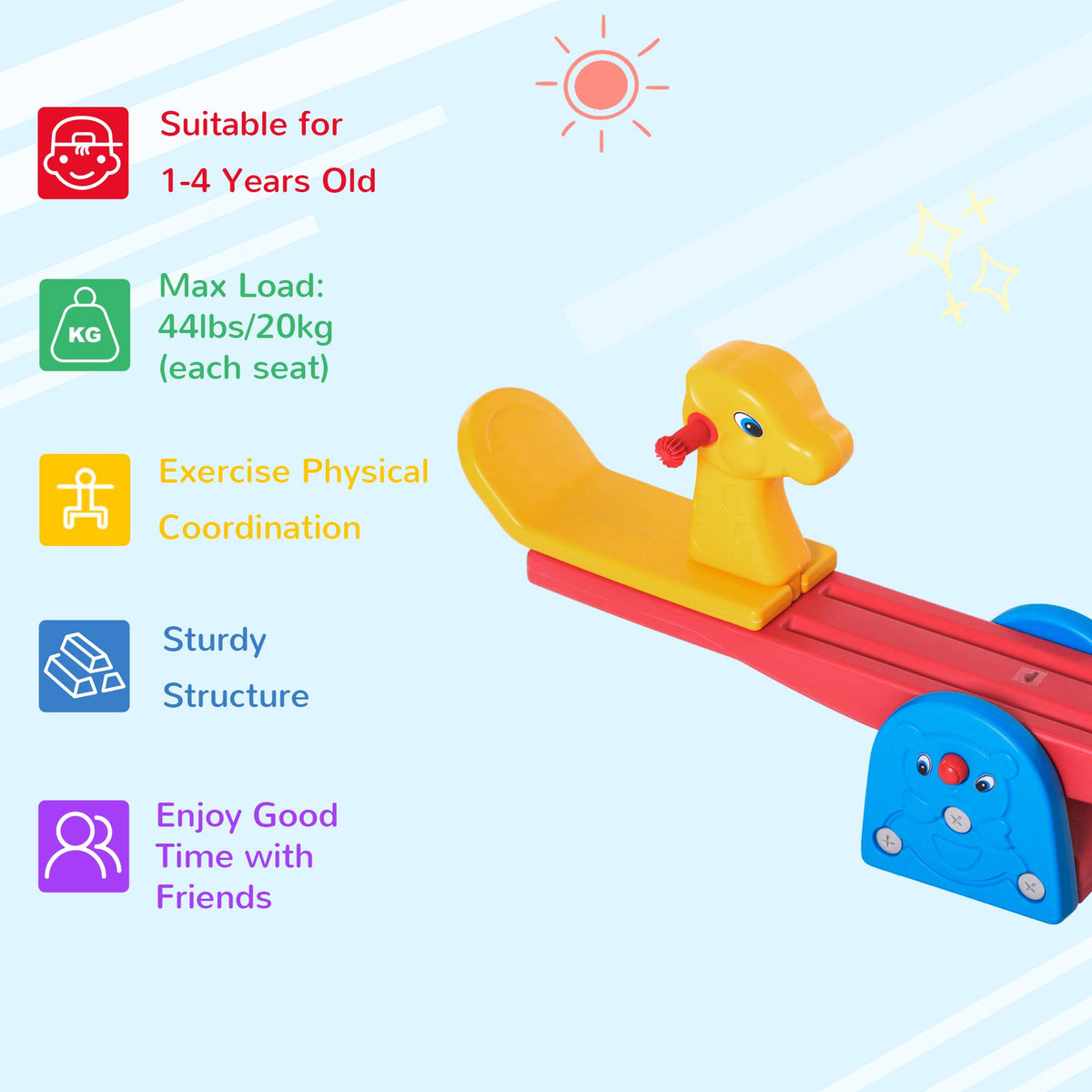 Deer-Shaped Toddler Seesaw with Easy-Grip Handles