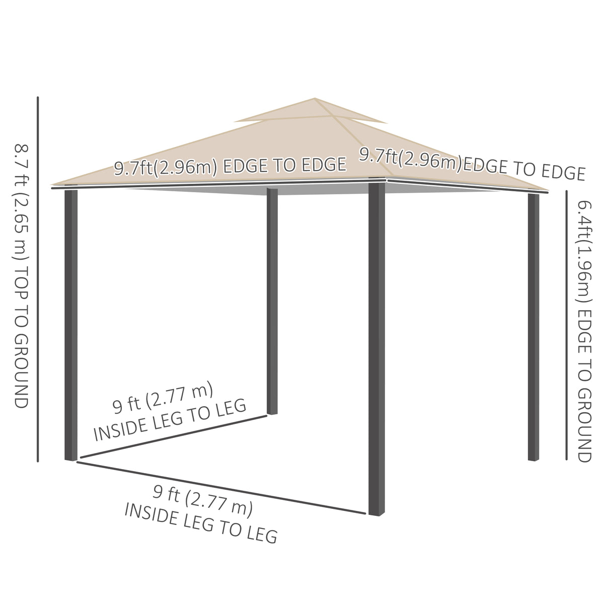 Double Roof Patio Gazebo with Curtains and Mesh Screen