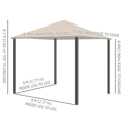 Double Roof Patio Gazebo with Curtains and Mesh Screen
