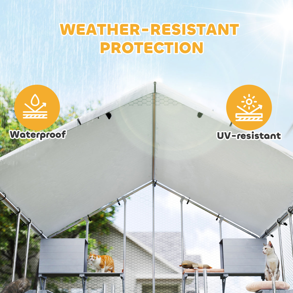 Gran recinto exterior de metal para gatos con refugio impermeable