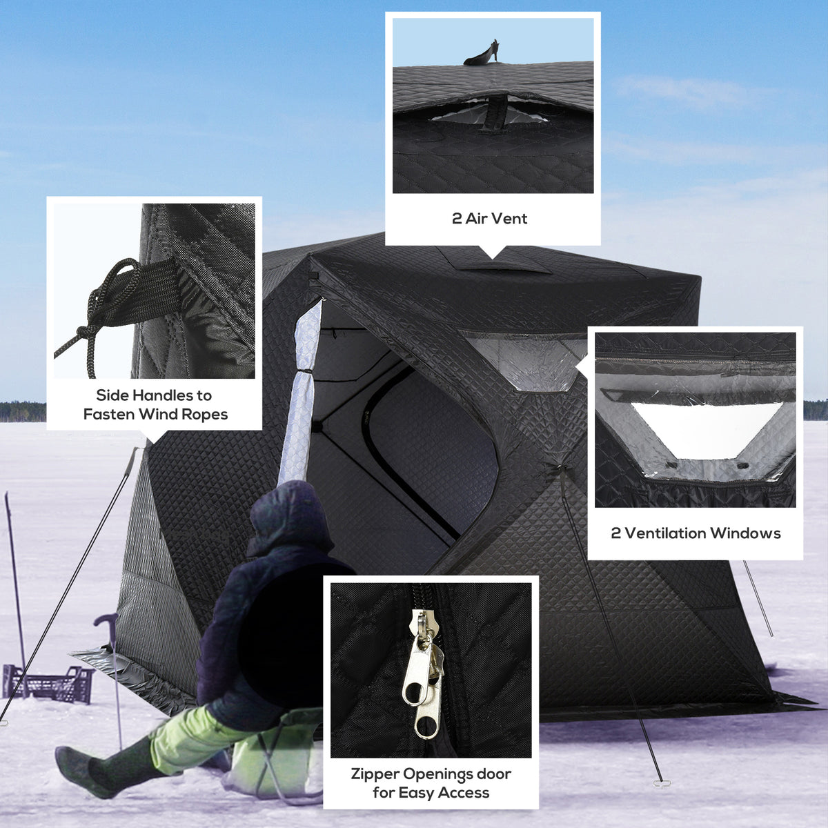 Tienda de pesca sobre hielo aislada para 4 personas