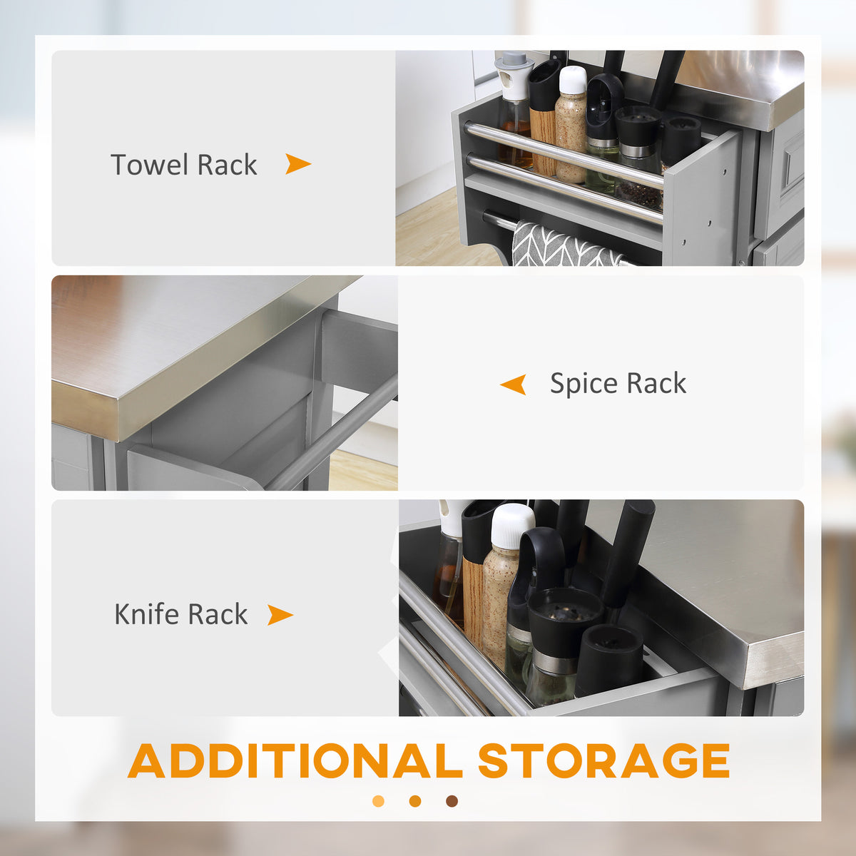 Stainless Steel Kitchen Island with Storage