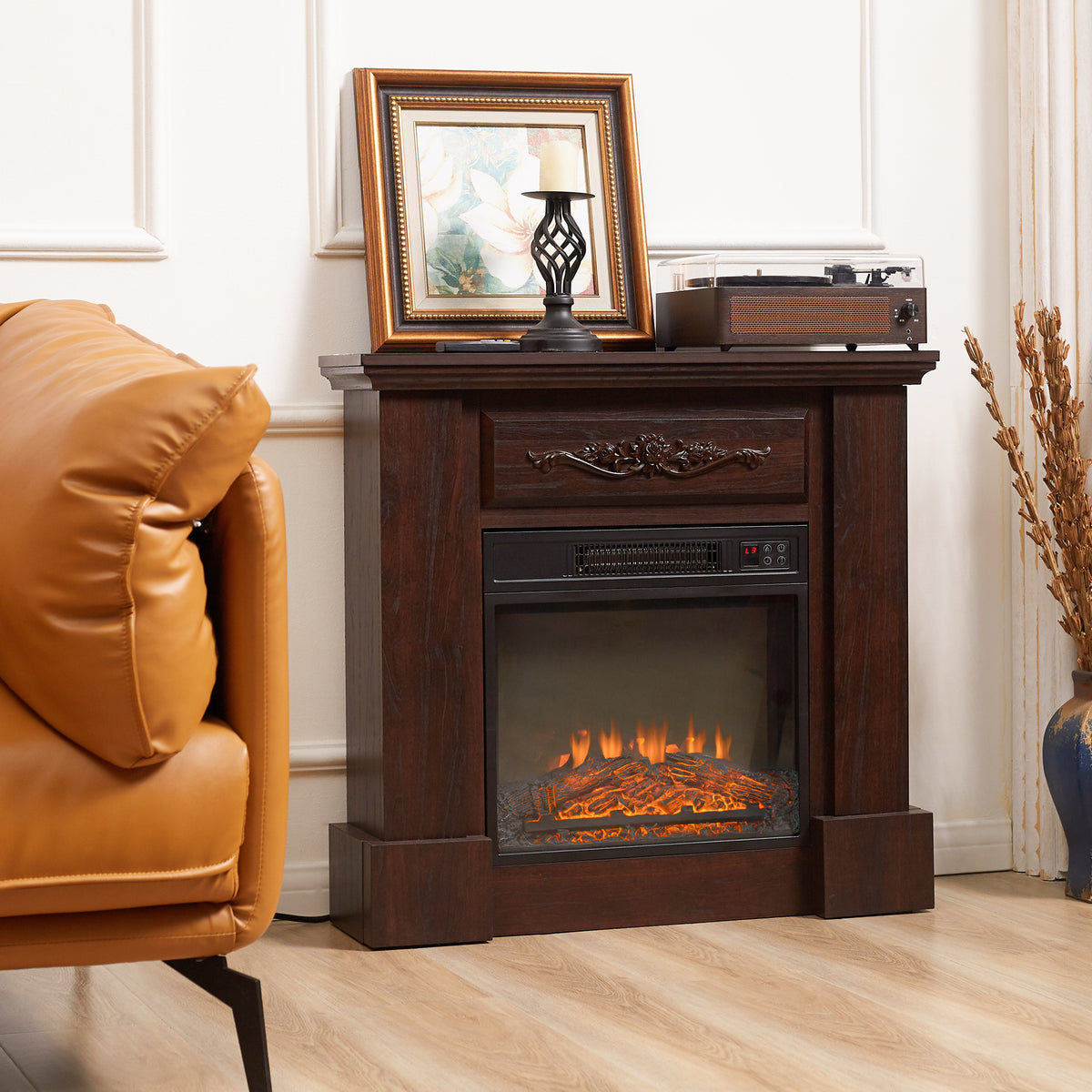 Electric Fireplace with Mantel Freestanding Heater 1400W