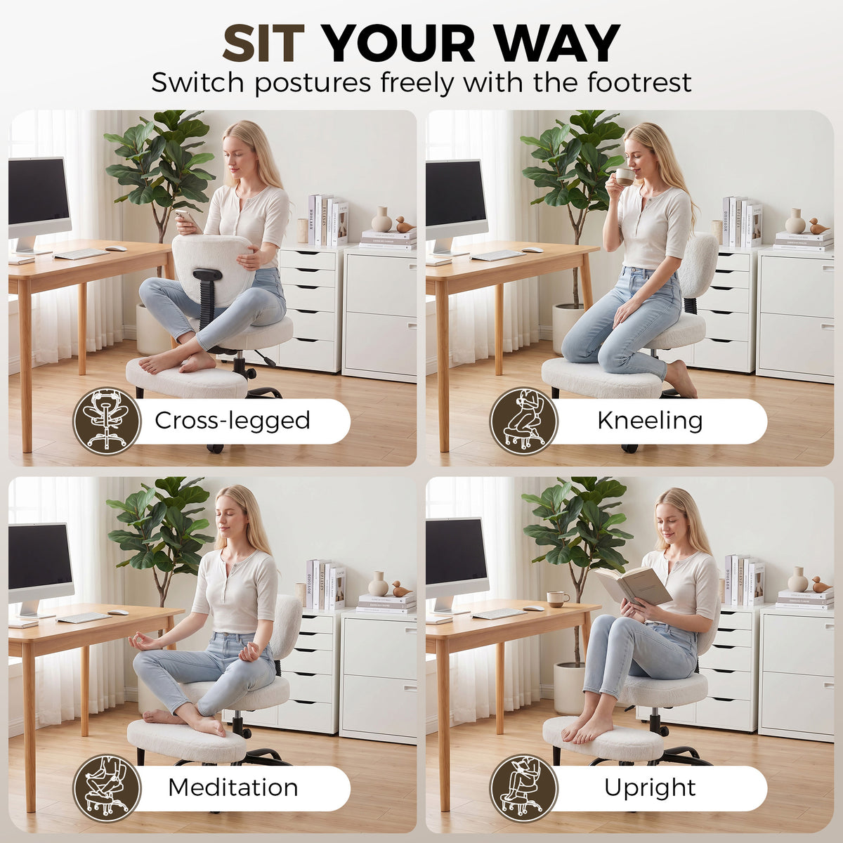 Ergonomic cross-legged swivel office chair