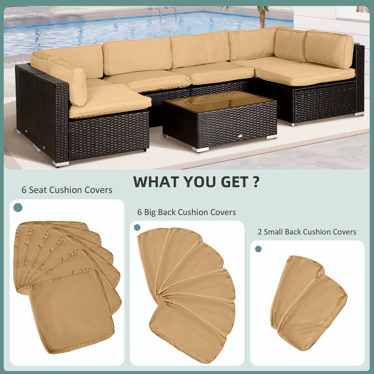 Patio cushion covers set 14 pieces polyester