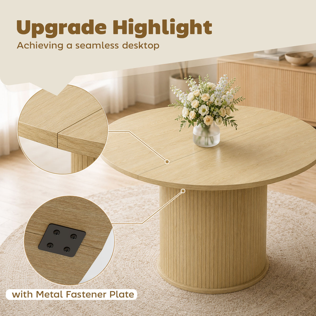 Mesa de comedor redonda con base acanalada