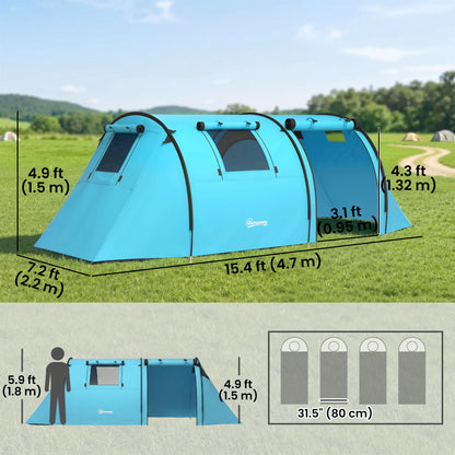 2-Room Waterproof Camping Tent for 3-4 People
