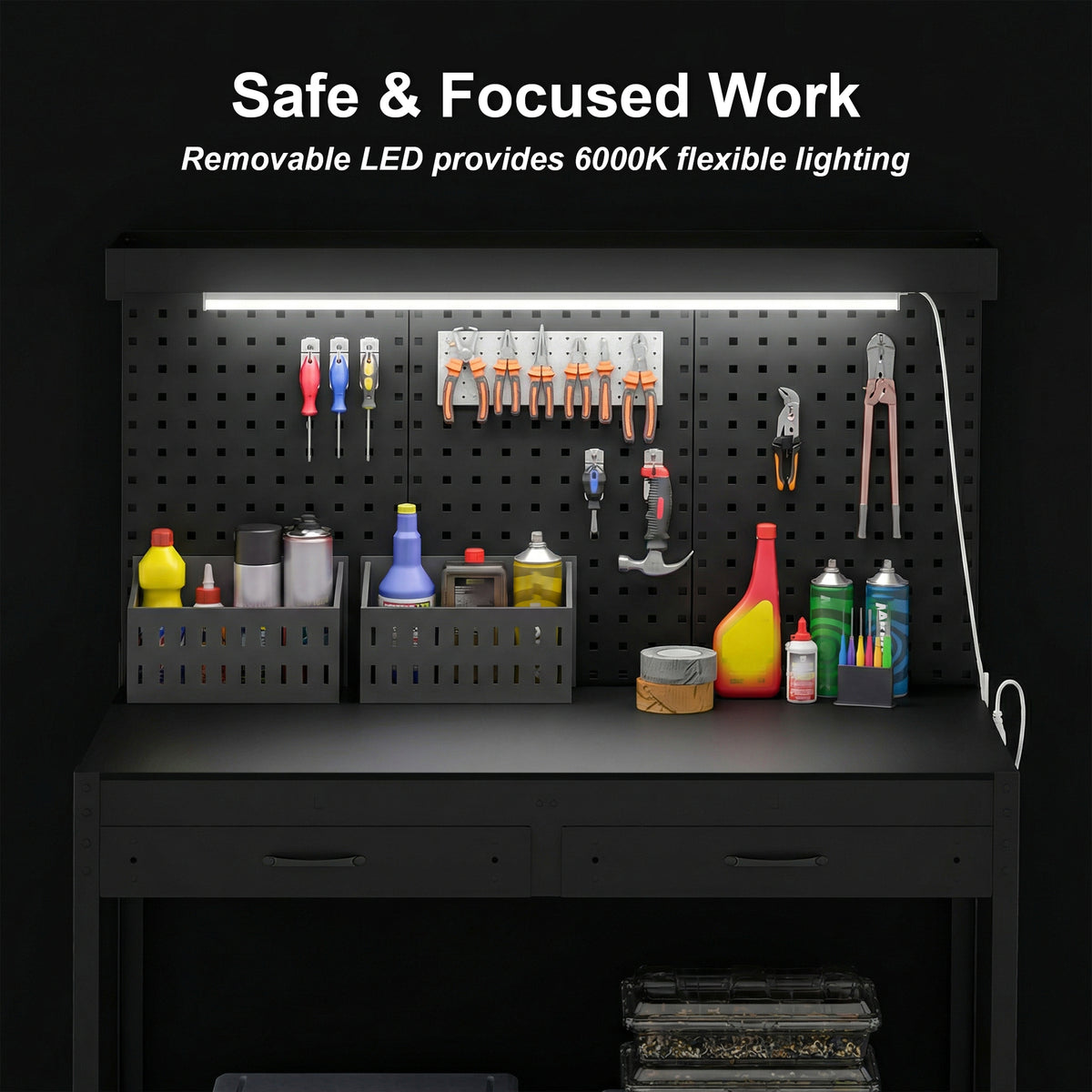 Heavy-Duty Workbench with LED Light and Power Outlets