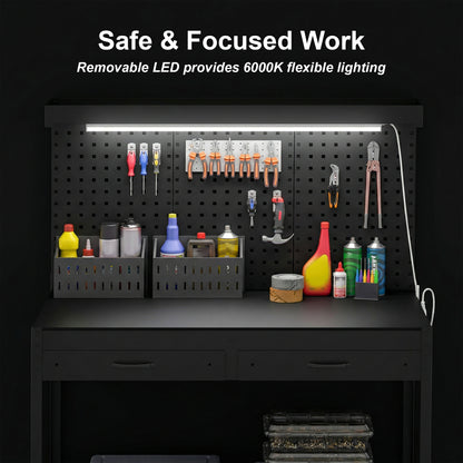 Heavy-Duty Workbench with LED Light and Power Outlets