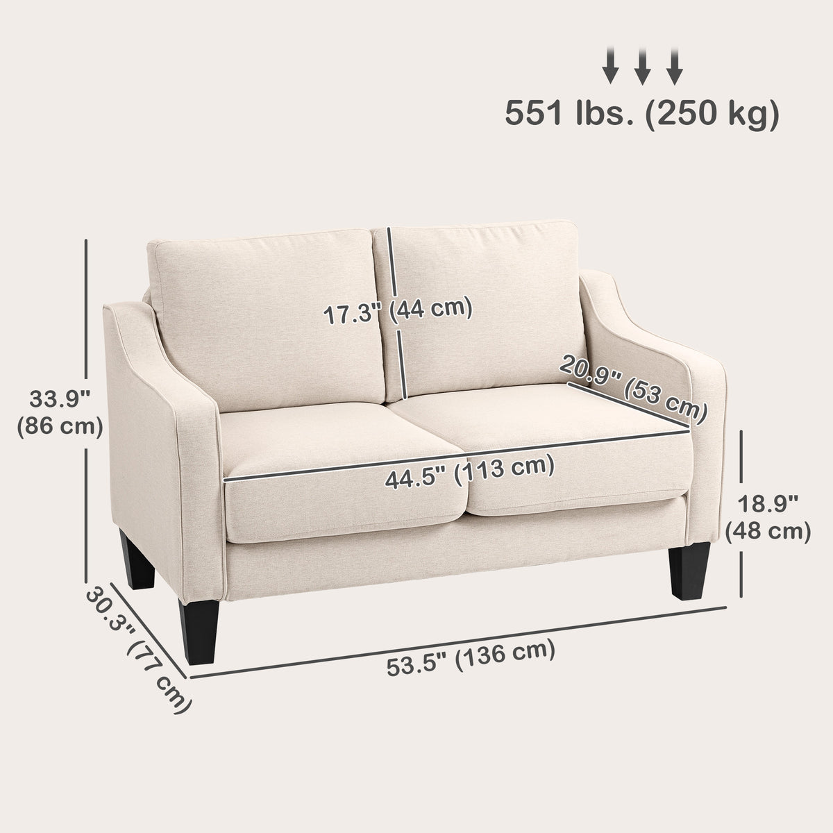Modern Loveseat with Pocket Springs and Thick Padding