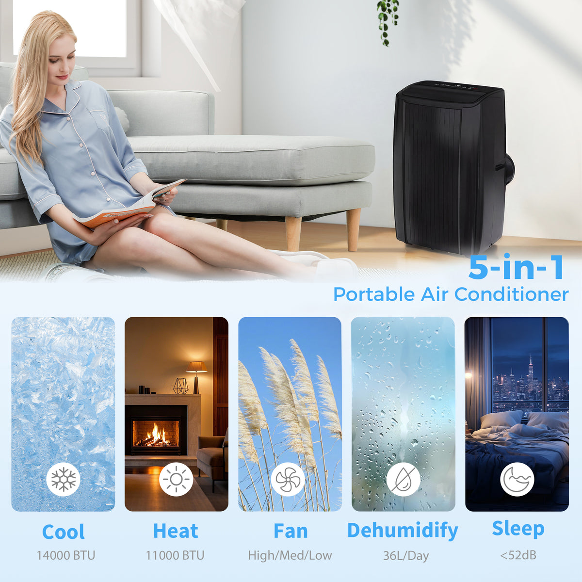 Portable Air Conditioner 5-in-1 14000 BTU WiFi