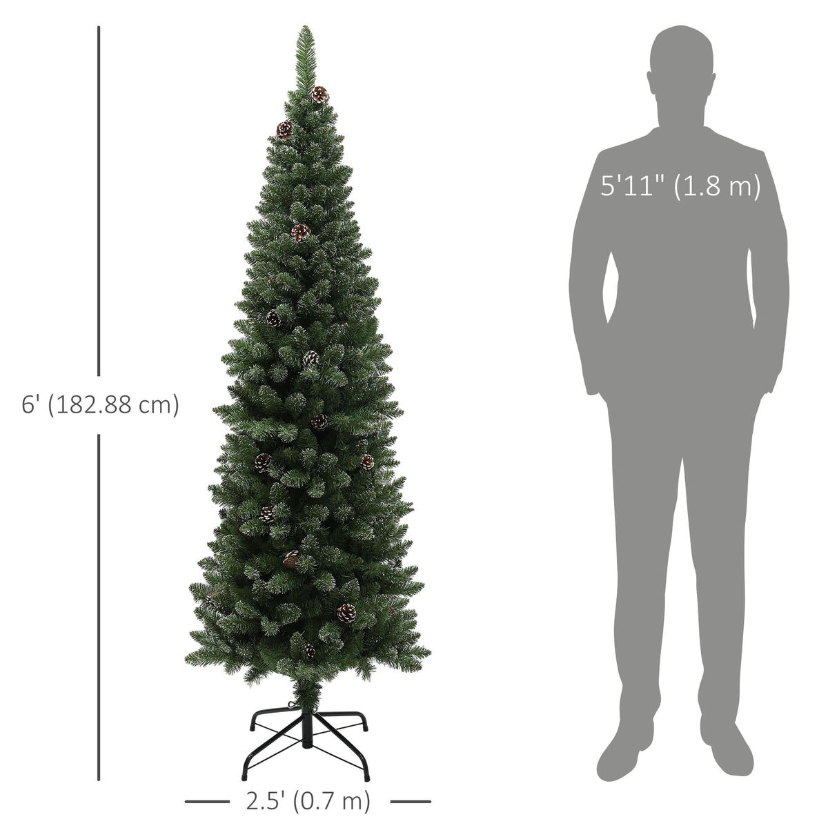 180 cm Artificial Pencil Christmas Tree with Pinecones