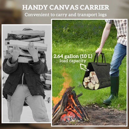 Foldable Firewood Rack for Fireplace with Log Carrier
