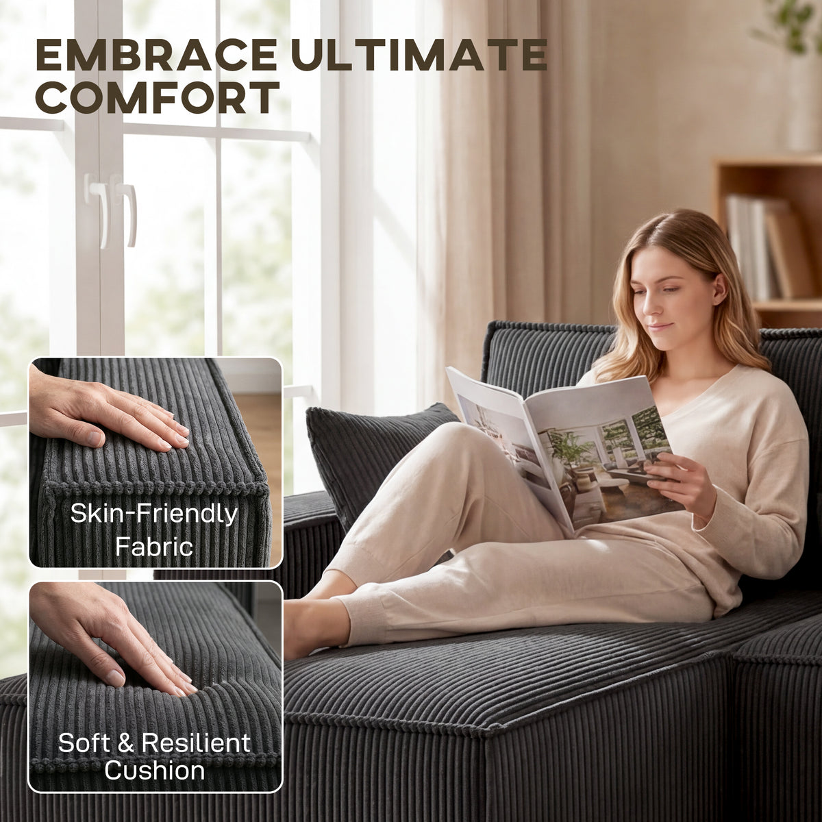 Modular U-shaped Sectional Sofa with Double Chaises