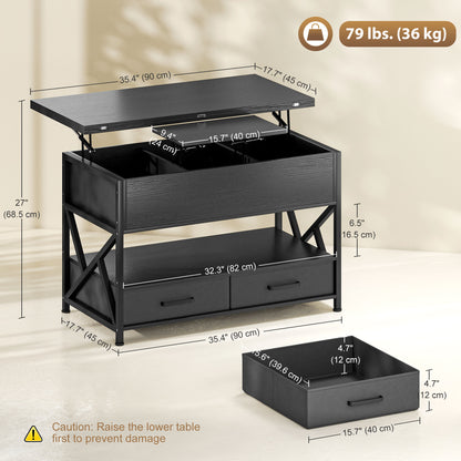 Modern lift top coffee table with storage drawers