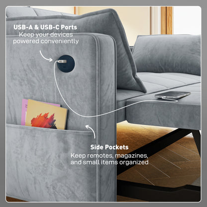 Convertible 3-in-1 Sofa Bed with USB Charging