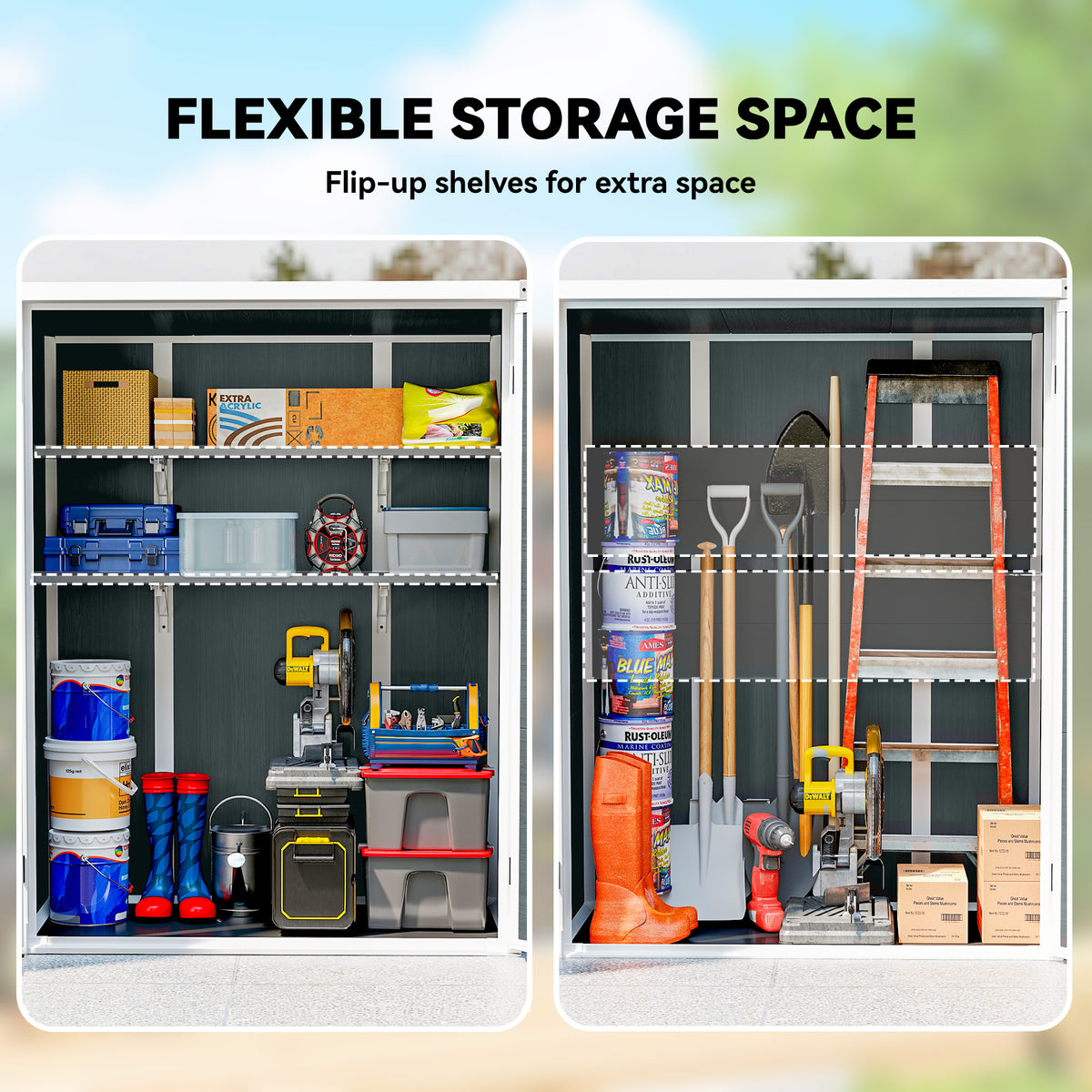 Storage Shed 4.4' × 2.3' Lockable Doors Foldable Shelves