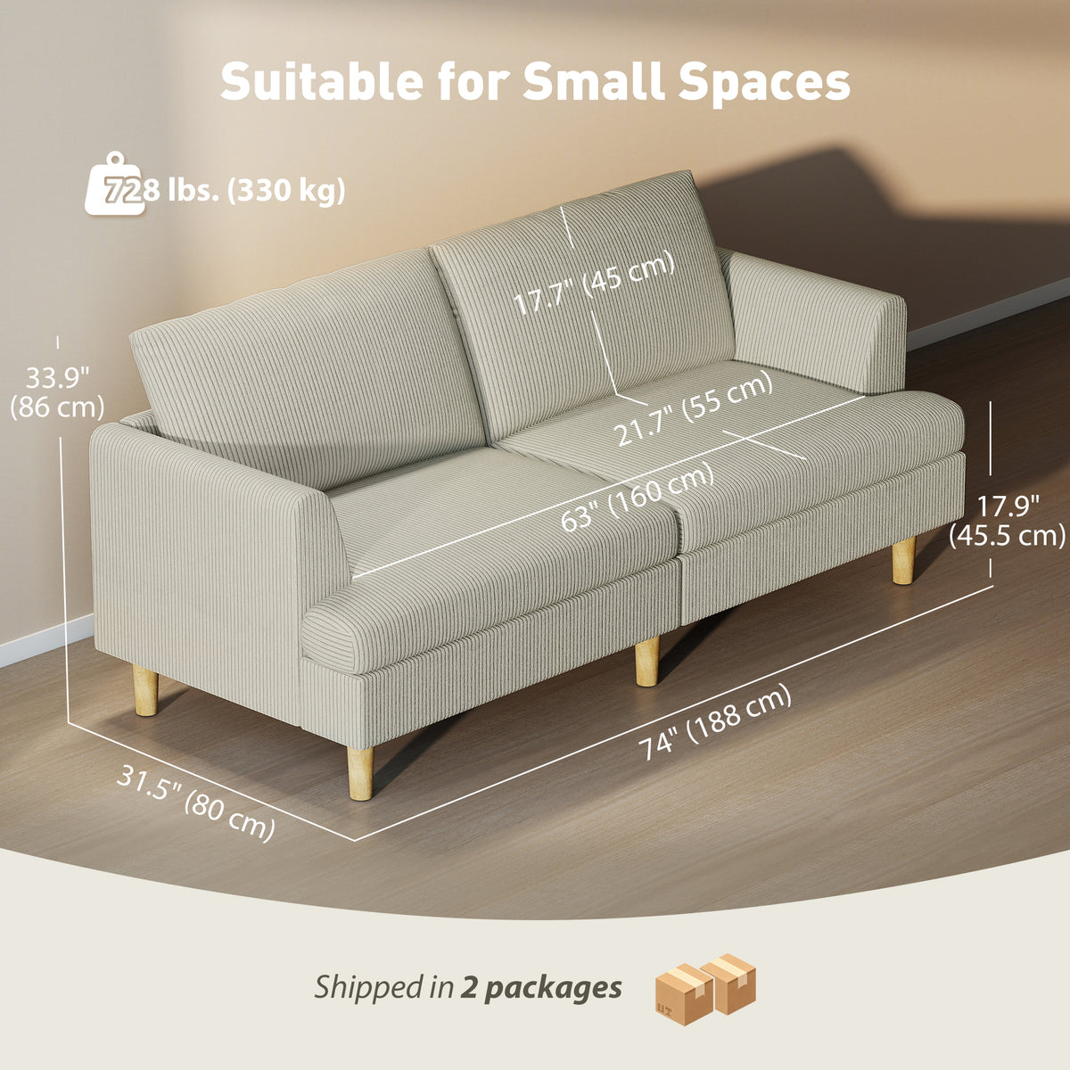 Sofa 3 seater modern corduroy spring cushions