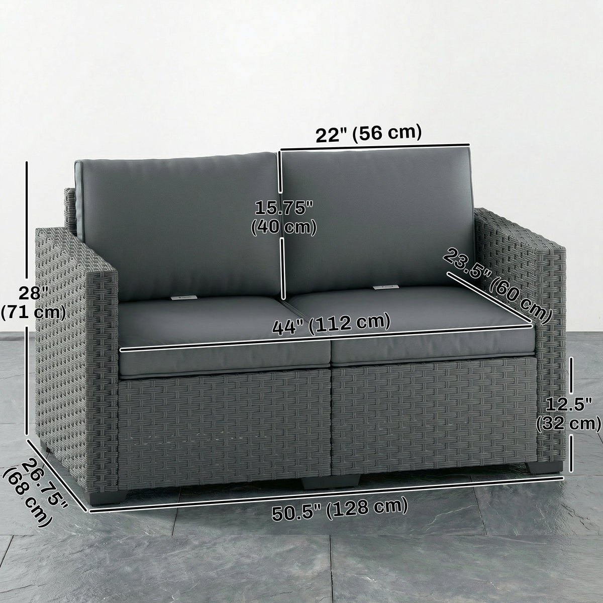 Outdoor Loveseat 2 Seater with Deep Cushions — Dark