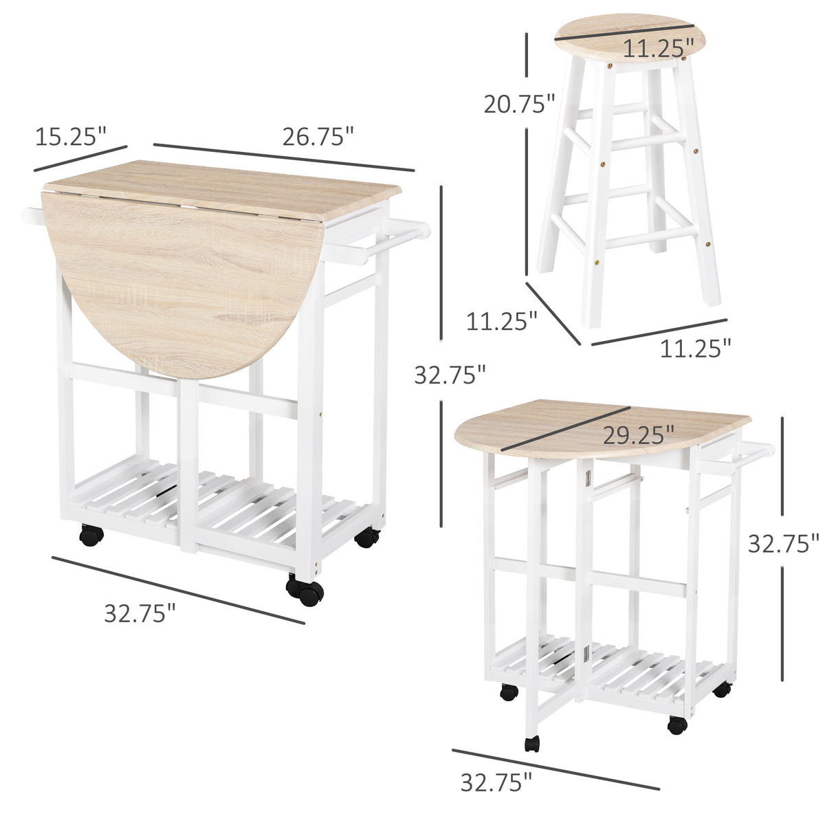 Drop leaf kitchen trolley — Set of 3