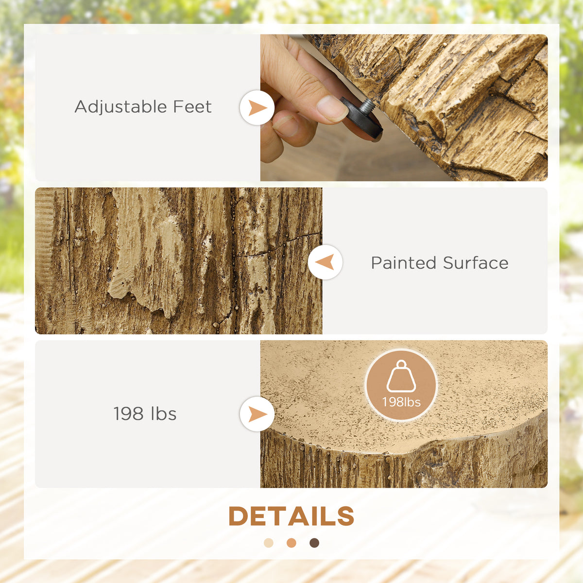 Concrete finish tree stump side table