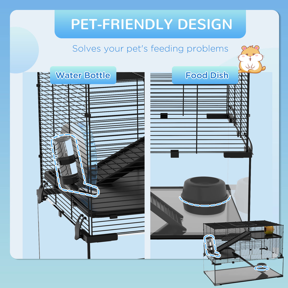 Three-Tier Hamster Cage with Glass Basin