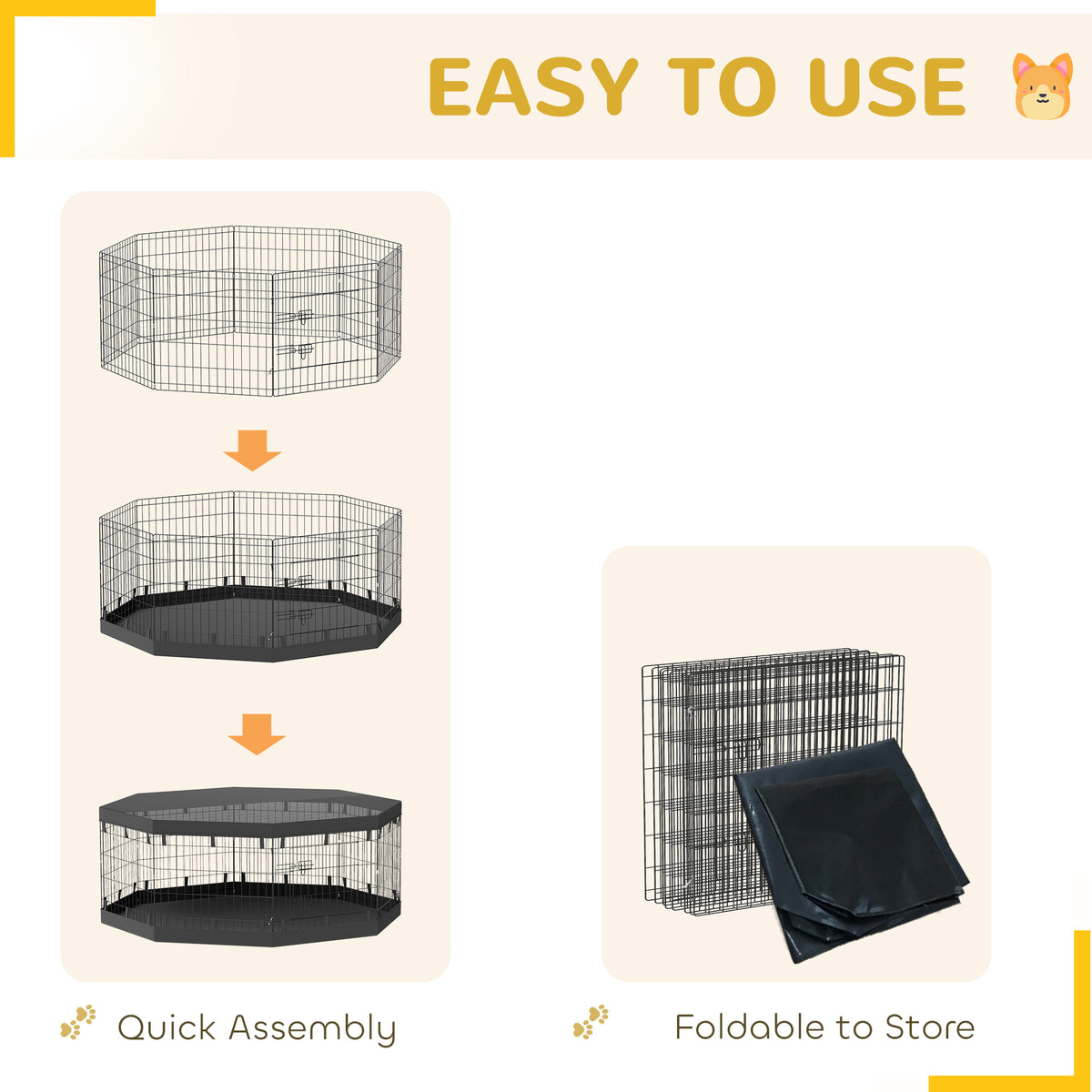 Parque plegable para perros de 8 paneles con techo