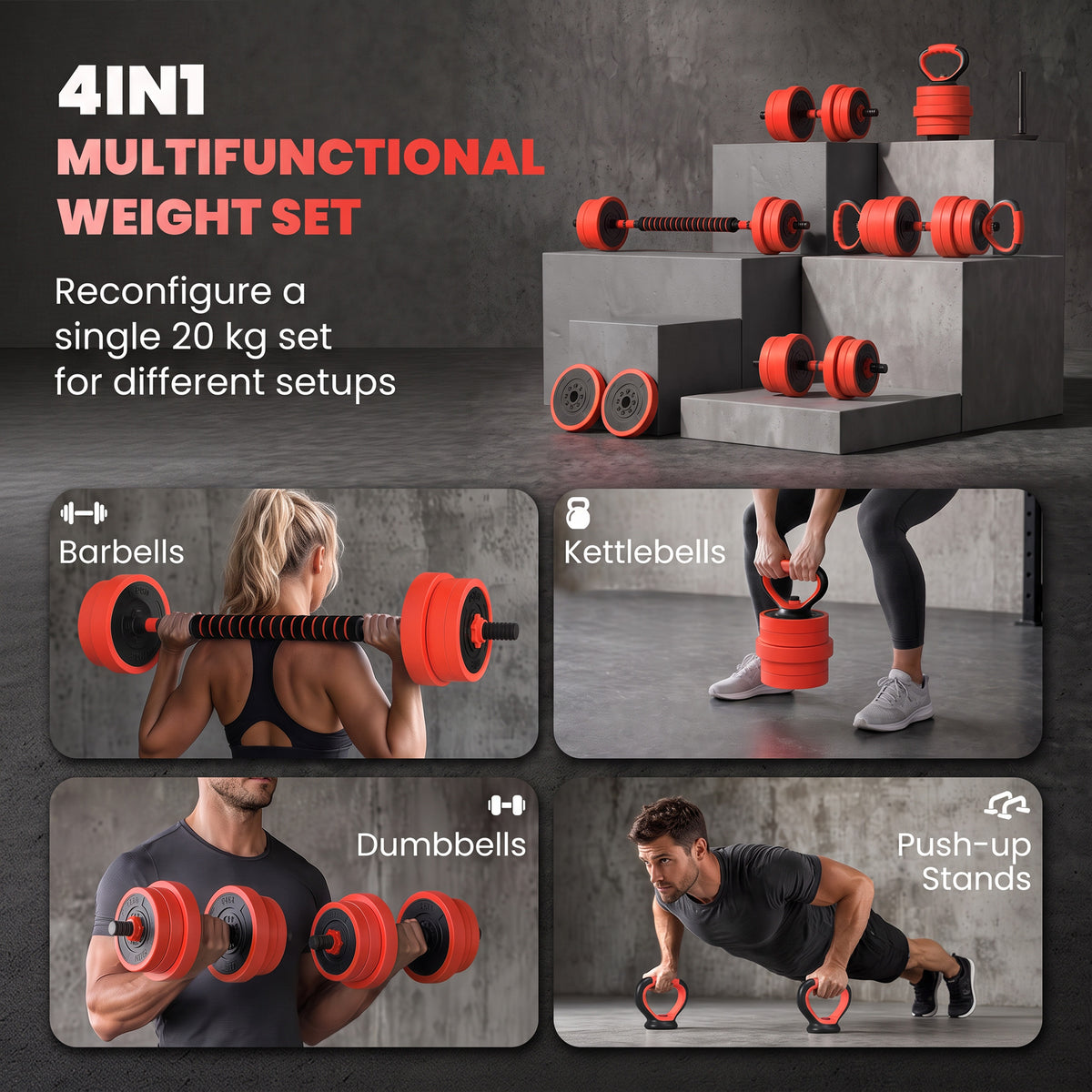 4-in-1 20 kg Adjustable Dumbbell Set