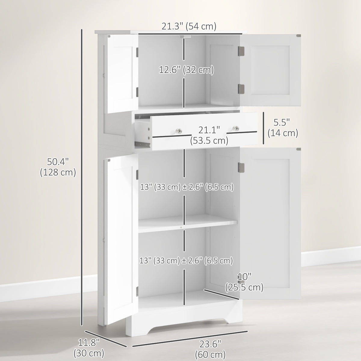 Modern kitchen storage cabinet with doors and drawer