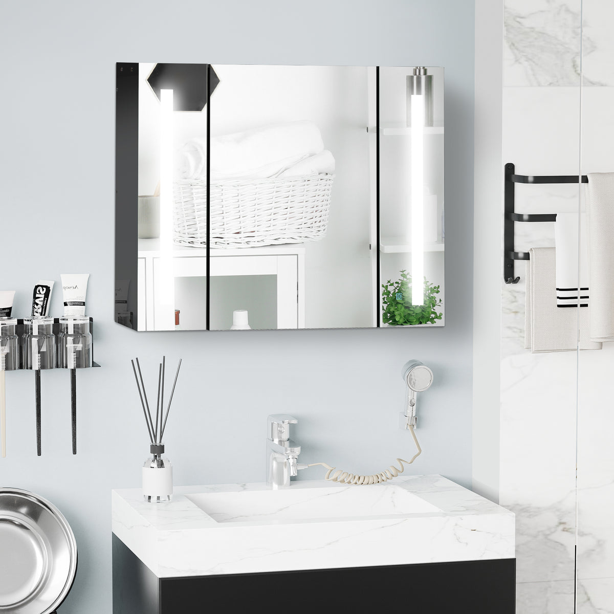 LED Wall Mirror Cabinet with Adjustable Shelves