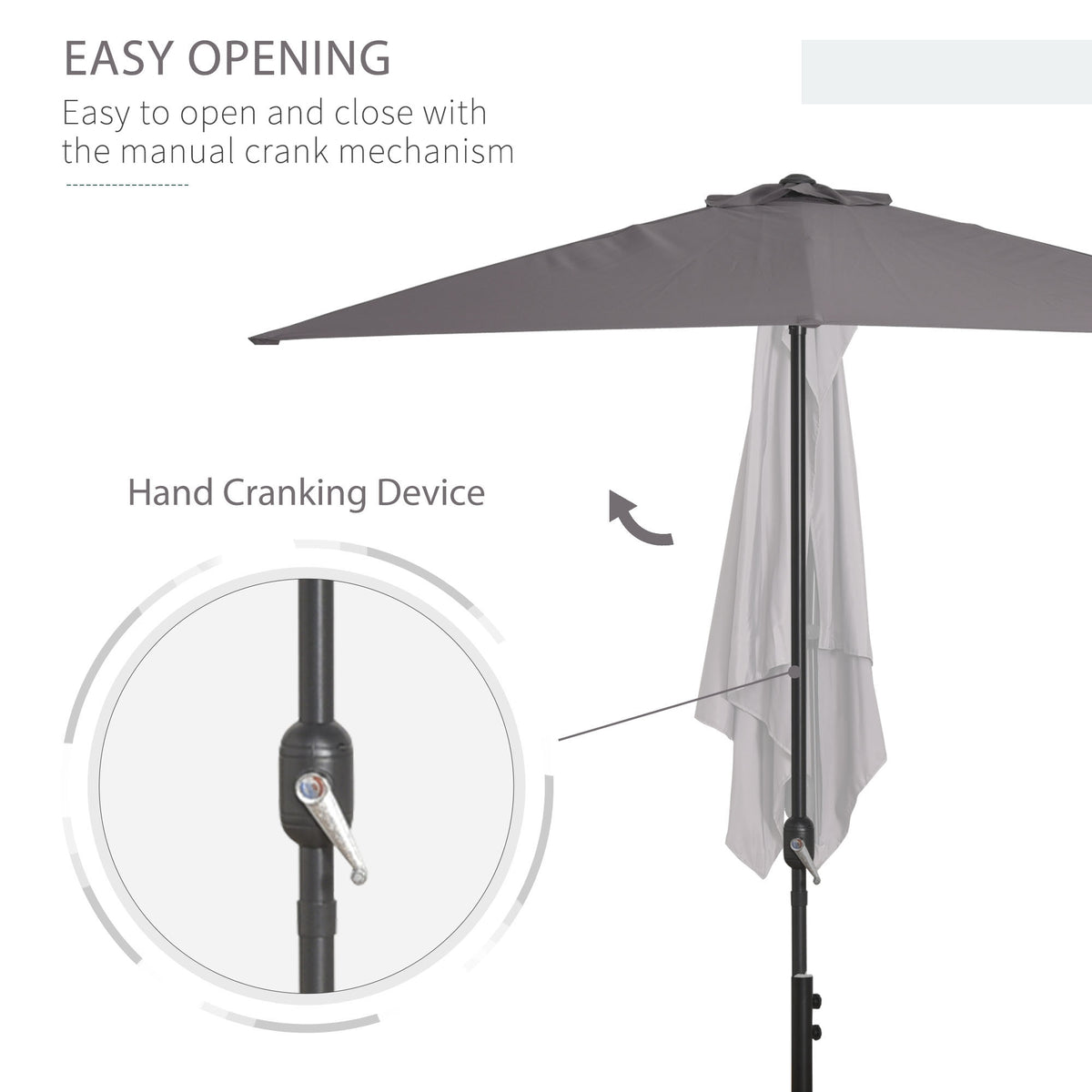 8 ft Half-Round Balcony Patio Umbrella with Crank